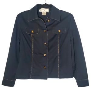 St. John Sport Navy Gold Button Up Beaded Jacket